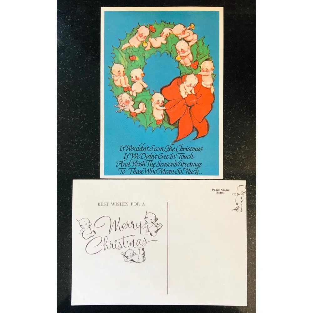 Kewpie‎ Kards Vintage Kewpie Postcard Christmas Wreath